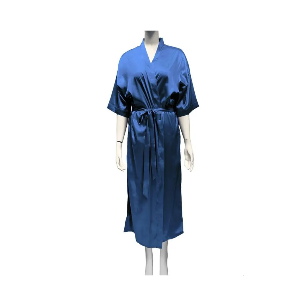 [V3727] Satin Robe (One Size, Long, Capri Blue)