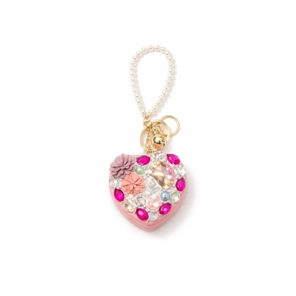 [KC-3509] Onyx Selection Crystal Charm Mirror Keychain 6CT (Heart, Light Pink)