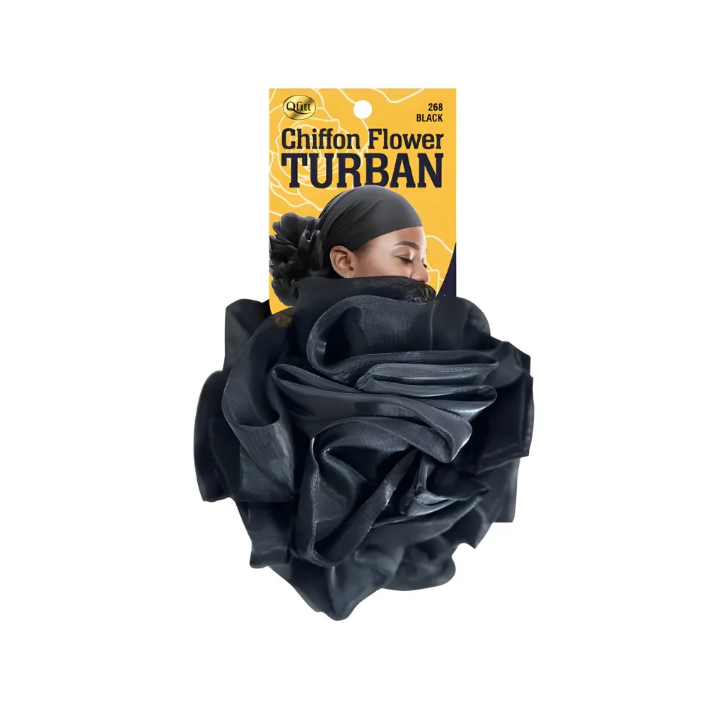 [Q268] Chiffon Flower Turban 6CT (Black)