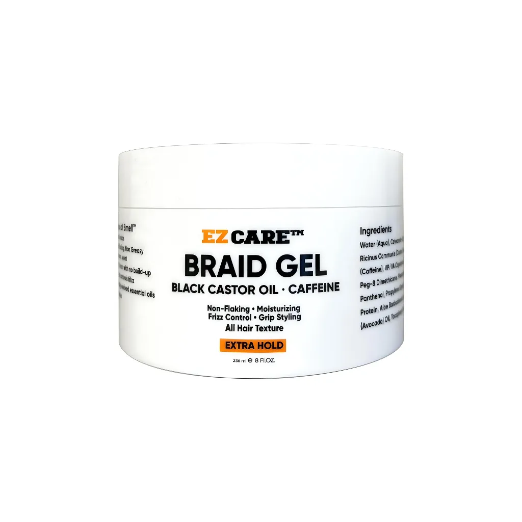 [EZCBG8OZ-BC] EZ Care Braid Gel 12CT (8oz, Black Castor & Caffeine)