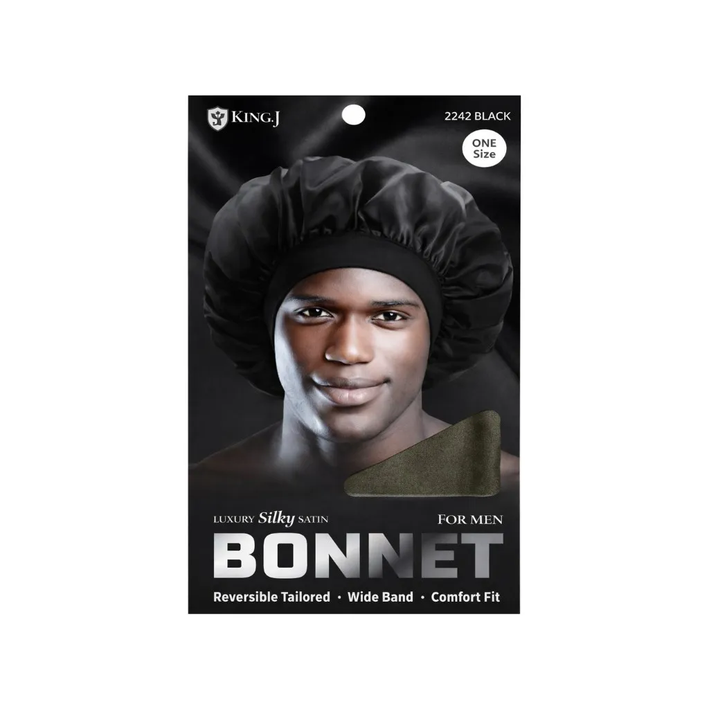 [K2242] Silky Bonnet for Men 6CT (One Size, Black)