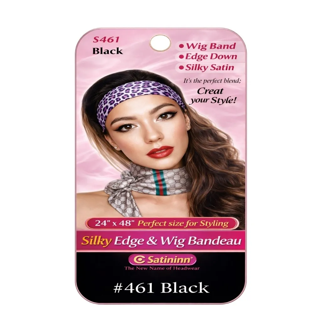[S461] Silky Edge Scarf 12CT (Slim Bandeau, Black)