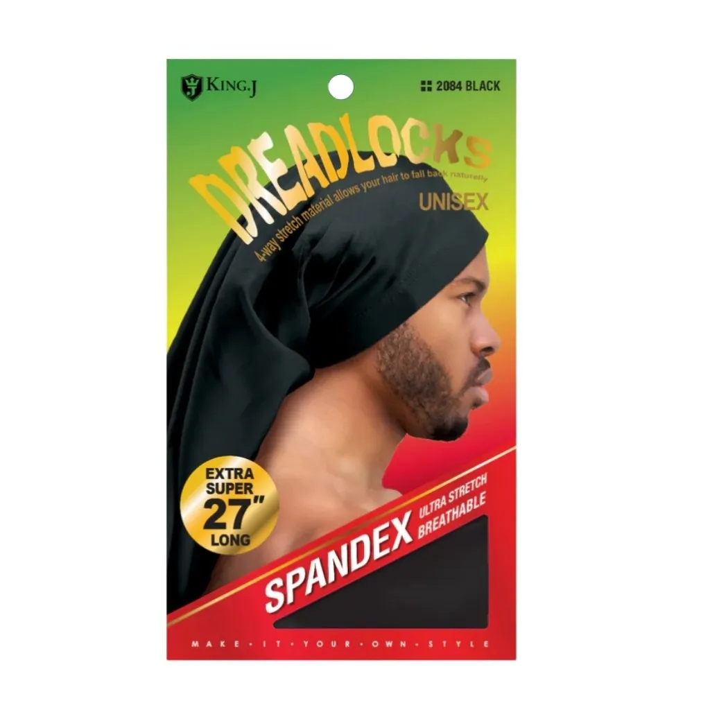 [K2084] Spandex Dreadlock Cap Extra Super Long 27" 6CT (Black)