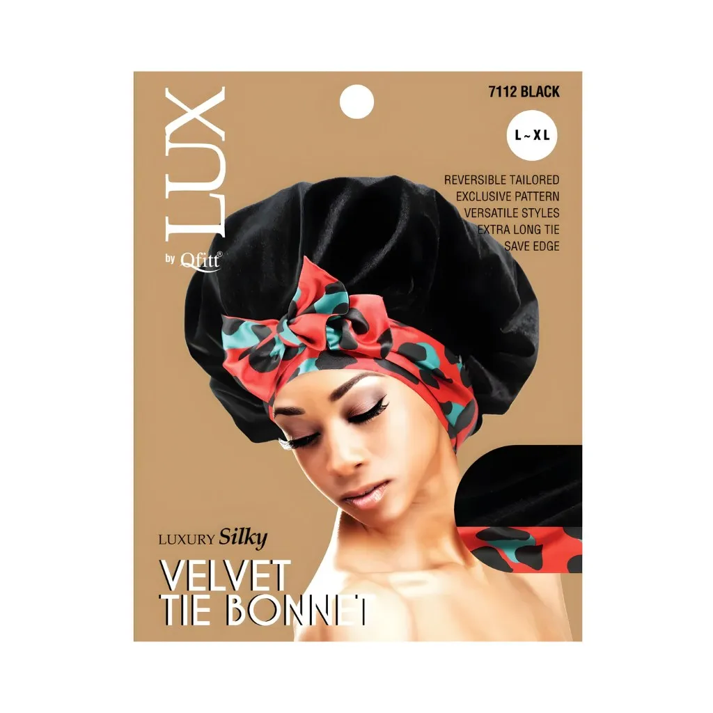 [Q7112] Velvet Tie Bonnet 6CT (Black, XL)