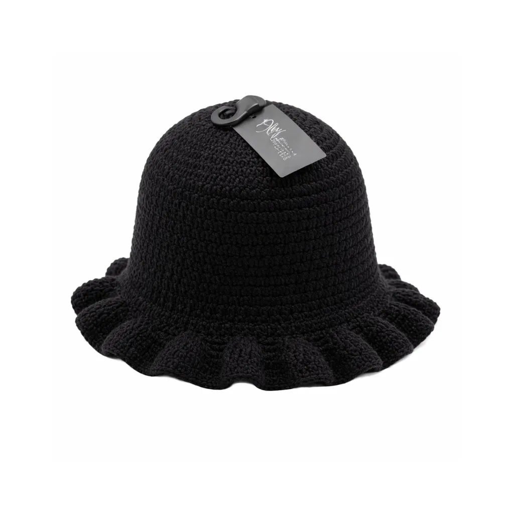 [CH-101BK] Onyx Selection Crochet Ruffle Hat 6CT (Black)