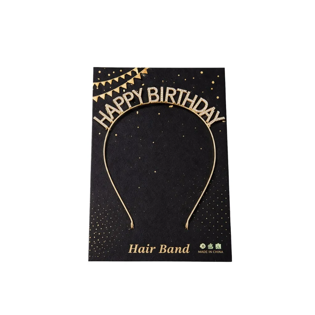 [TI-201-GD] Onyx Selection Tiara Head Band - Metal 12CT (Happy Birthday, Gold)