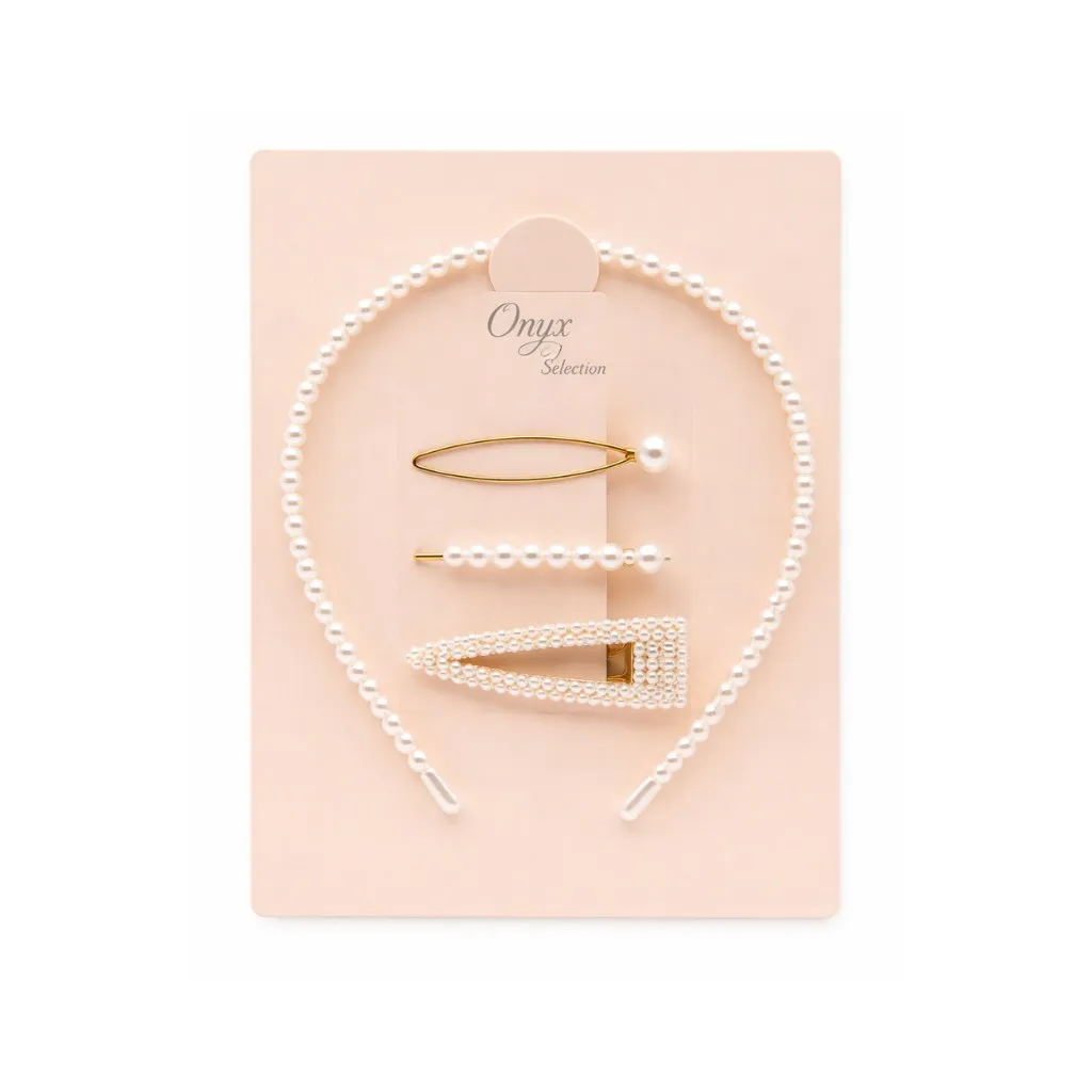 Onyx Selection Pearl Headband & Hair Clip Set12CT