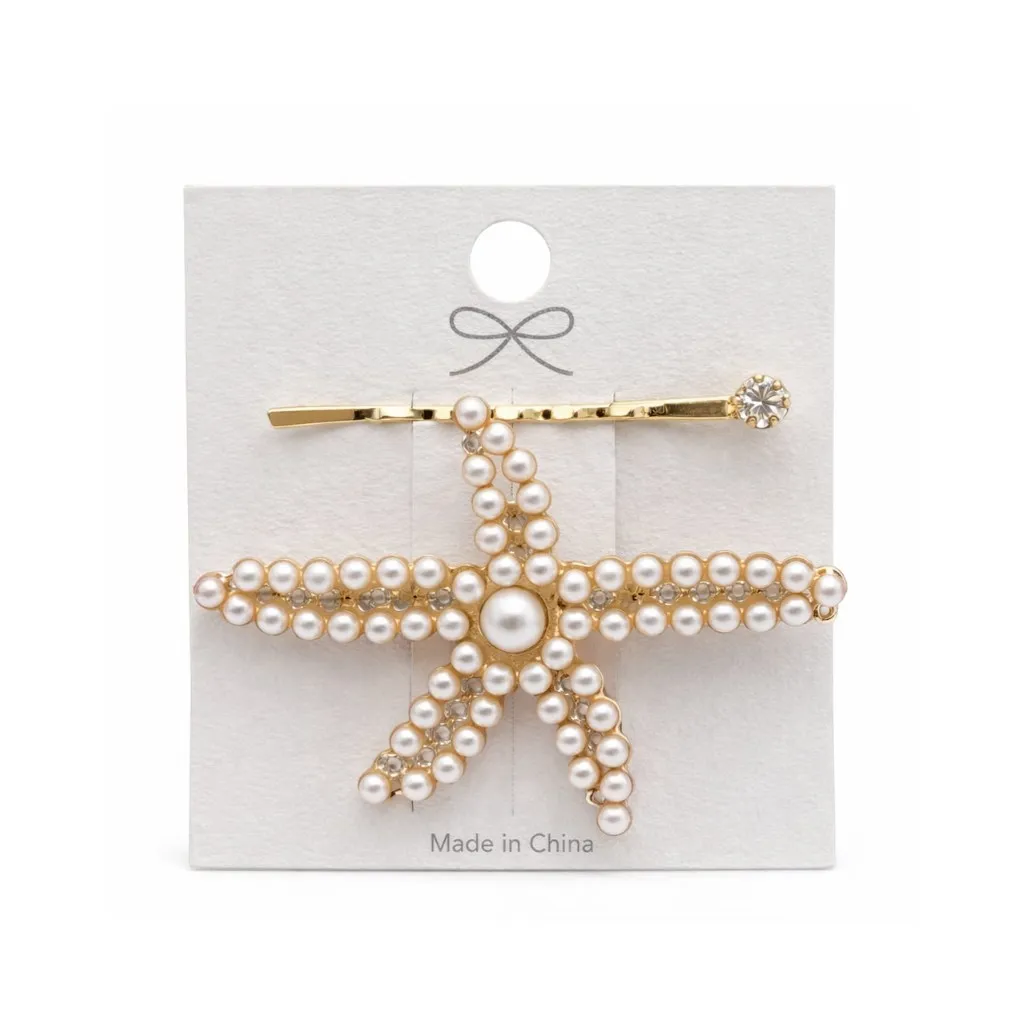 [FP-001] Onyx Selection Pearl & Rhinestone Hair Clip Set 12CT (Style 1)