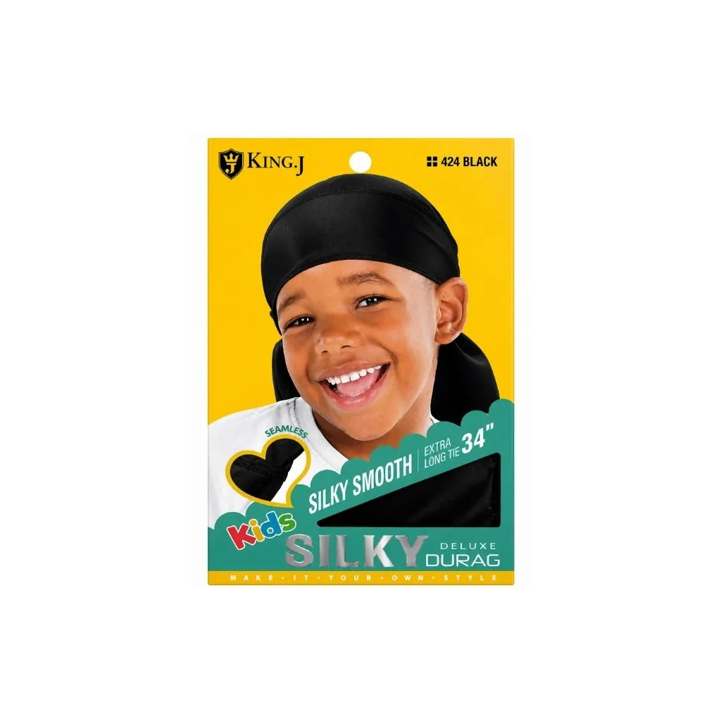 [K424] Kids Silky Durag (Extra Long Tie) 12CT (Black)