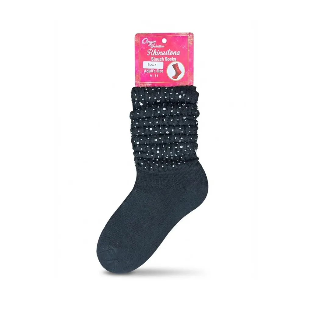 [RSS911-BK] Onyx Selection Rhinestone Slouch Socks 12CT (Black)