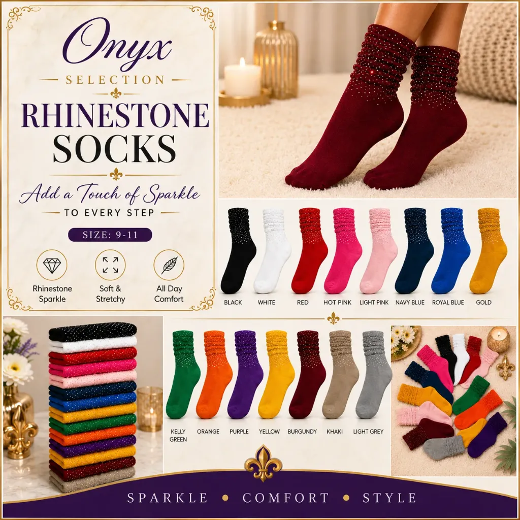 Onyx Selection Rhinestone Slouch Socks 12CT (Black)