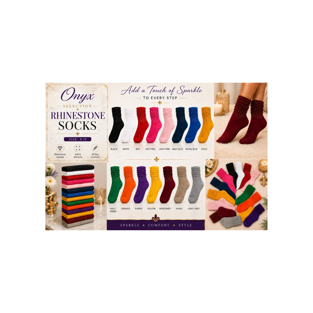 Onyx Selection Rhinestone Slouch Socks 12CT