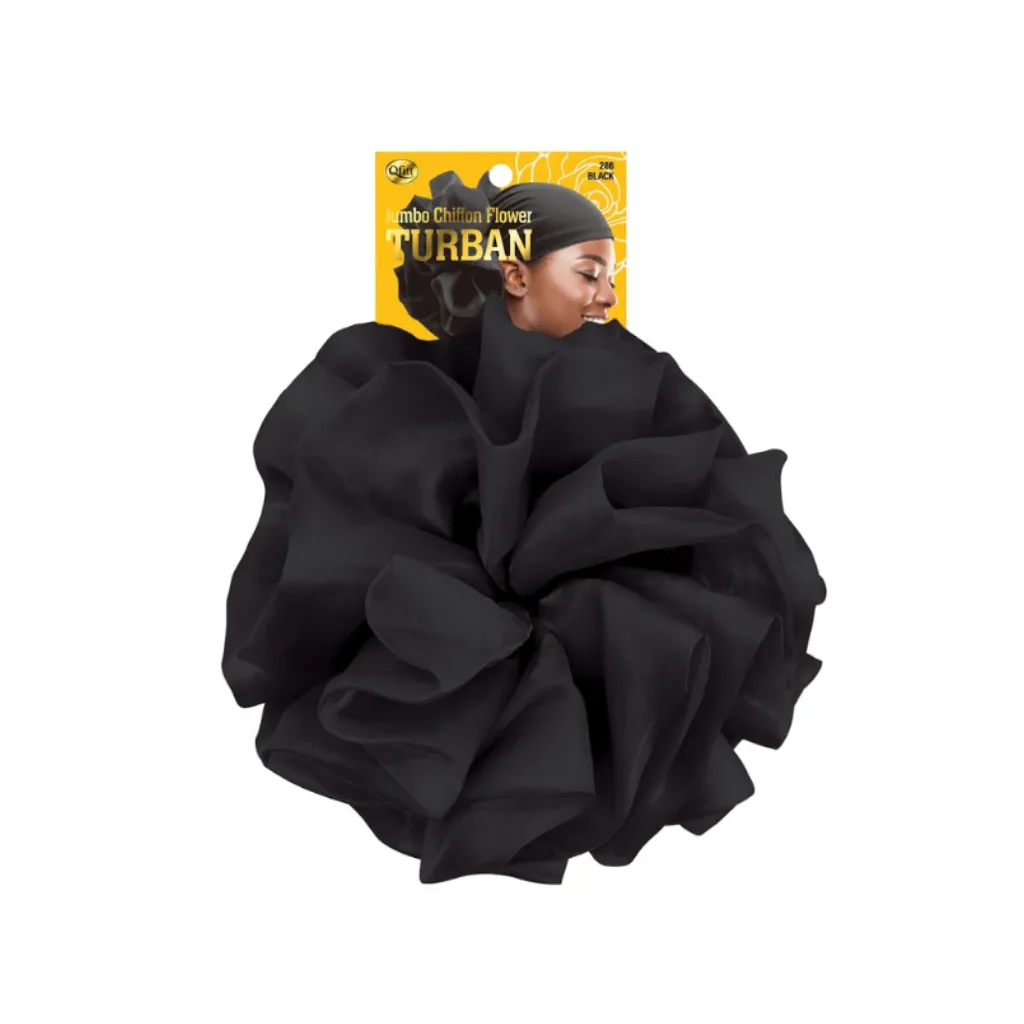 [Q286] Chiffon Flower Turban 6CT (Black, Jumbo)