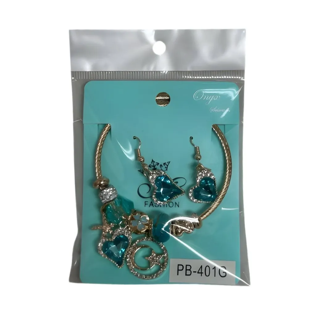 [PB-401G] Onyx Selection Charm Bracelet & Earring Set 6CT (Gold, Style 1)