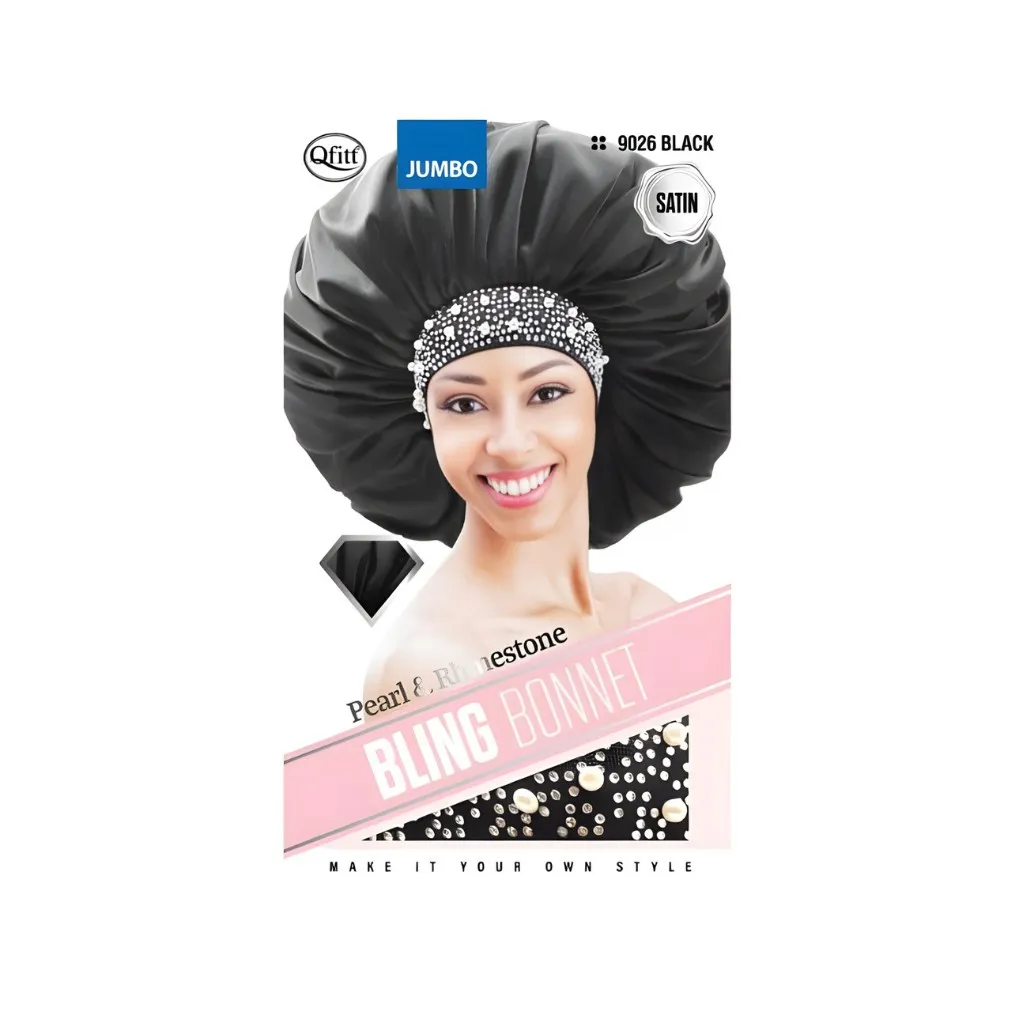 [Q9026] Bling Satin Bonnet 12CT (Pearl, Jumbo, Black)